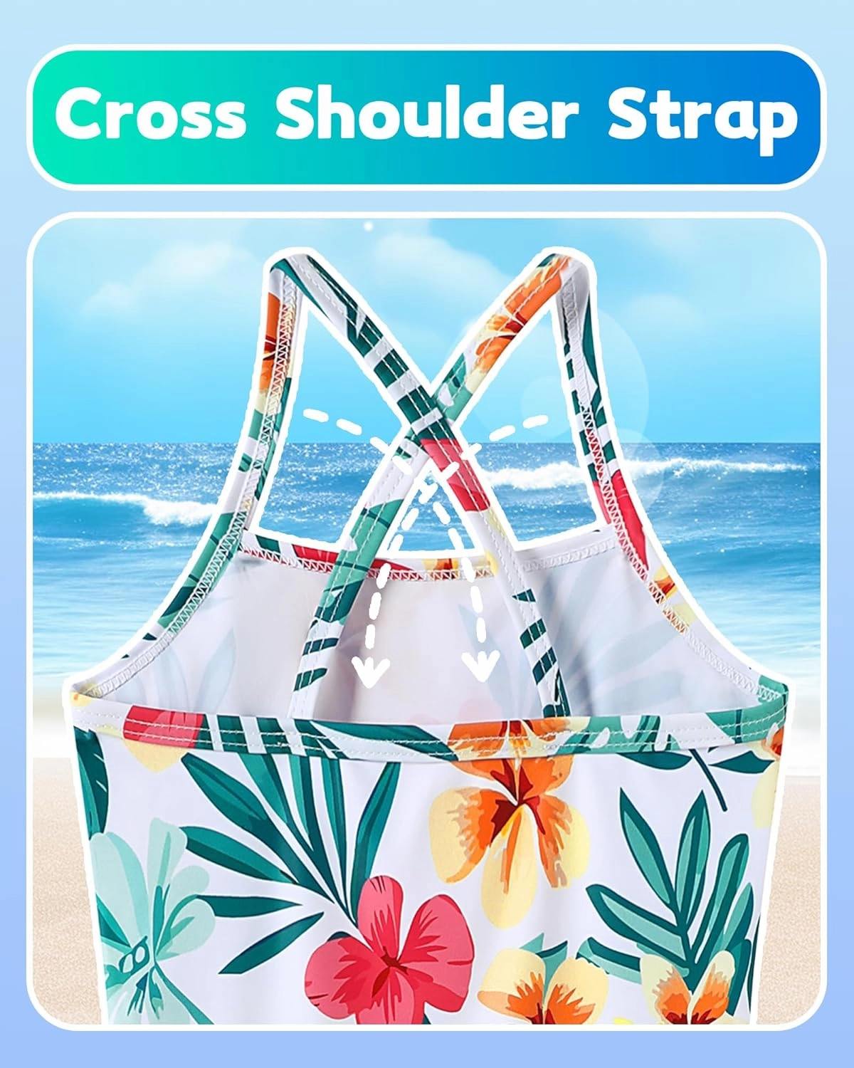 Girls Swimsuit One Piece Bathing Suit Quick Dry Beach Swimwear Cute Cross Shoulder Strap Swimming Suits 2-10 Years