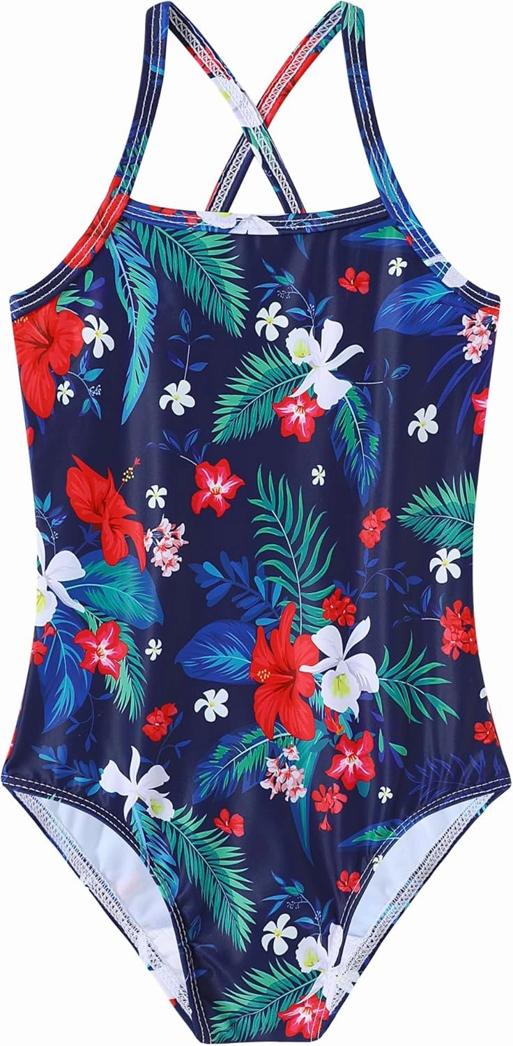 Girls Swimsuit One Piece Bathing Suit Quick Dry Beach Swimwear Cute Cross Shoulder Strap Swimming Suits 2-10 Years