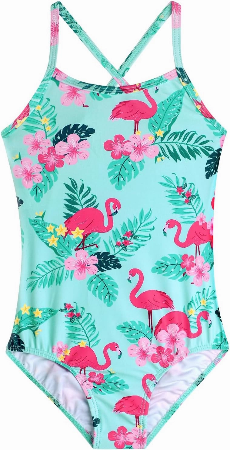 Girls Swimsuit One Piece Bathing Suit with Adjustable Straps Cute Little Kids Swimming Suits Beach Swimwear 4T-12