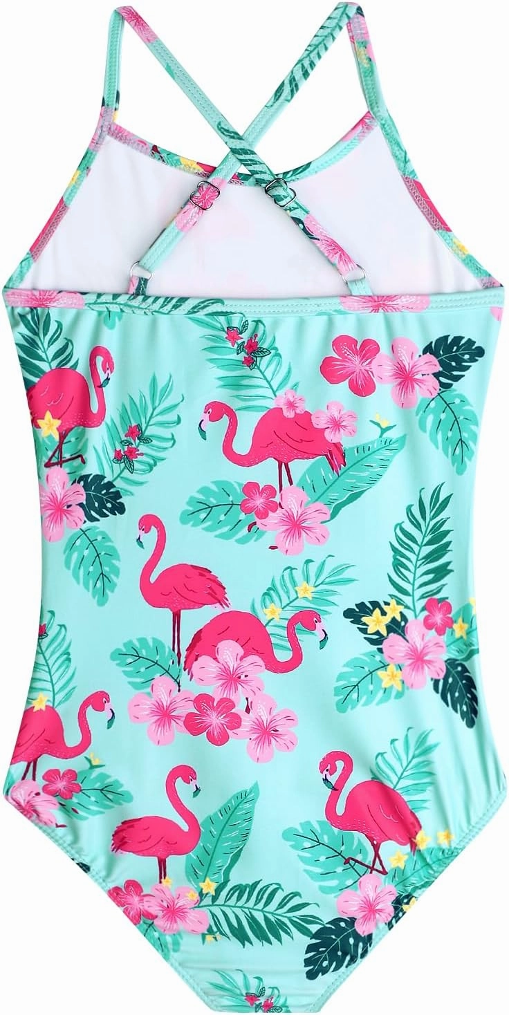 Girls Swimsuit One Piece Bathing Suit with Adjustable Straps Cute Little Kids Swimming Suits Beach Swimwear 4T-12