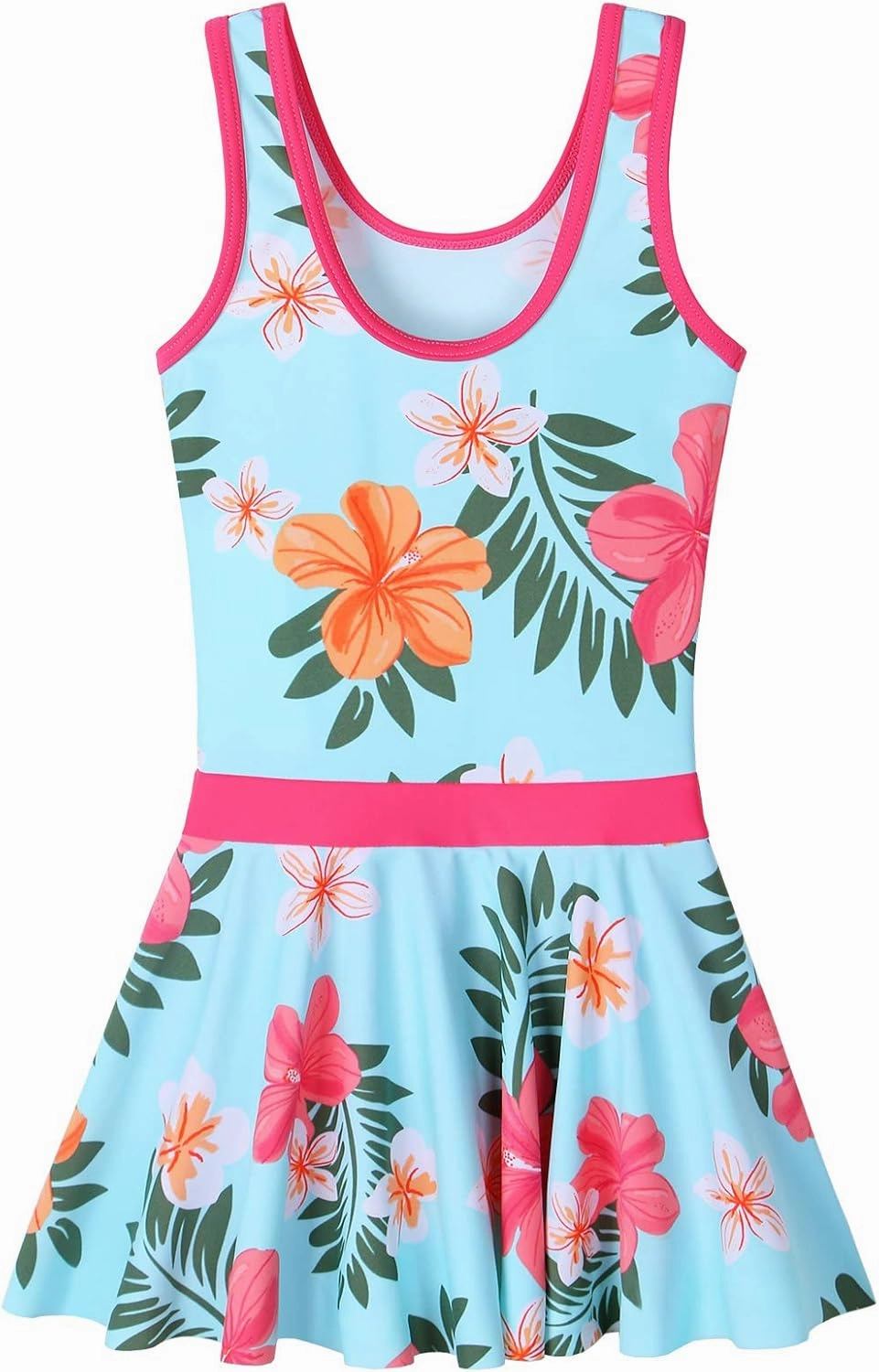Girls Swimsuit One Piece UPF 50  Floral Skirted Bathing Suit Modest Beach Swim Dress 3-11 Years