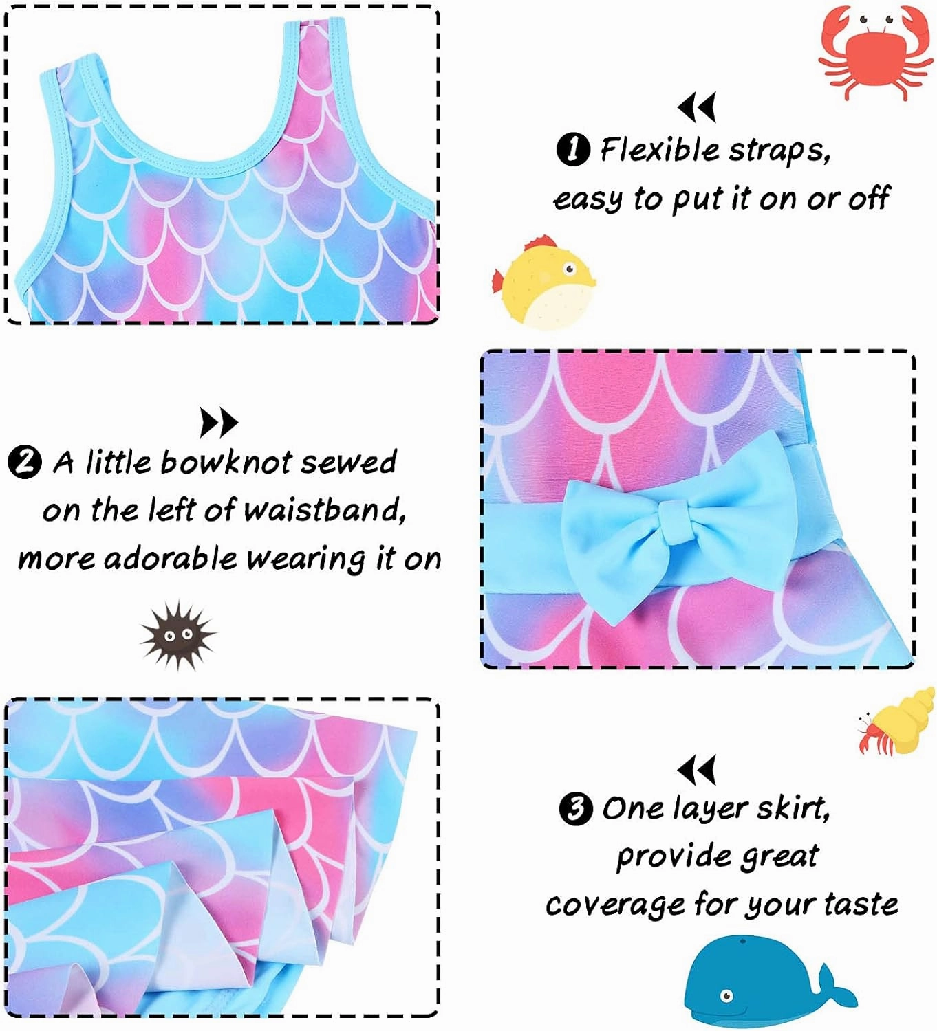 Girls Swimsuit One Piece UPF 50  Floral Skirted Bathing Suit Modest Beach Swim Dress 3-11 Years