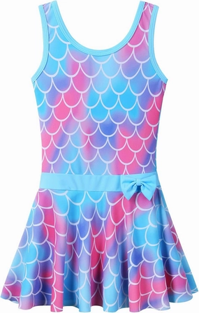 Girls Swimsuit One Piece UPF 50  Floral Skirted Bathing Suit Modest Beach Swim Dress 3-11 Years