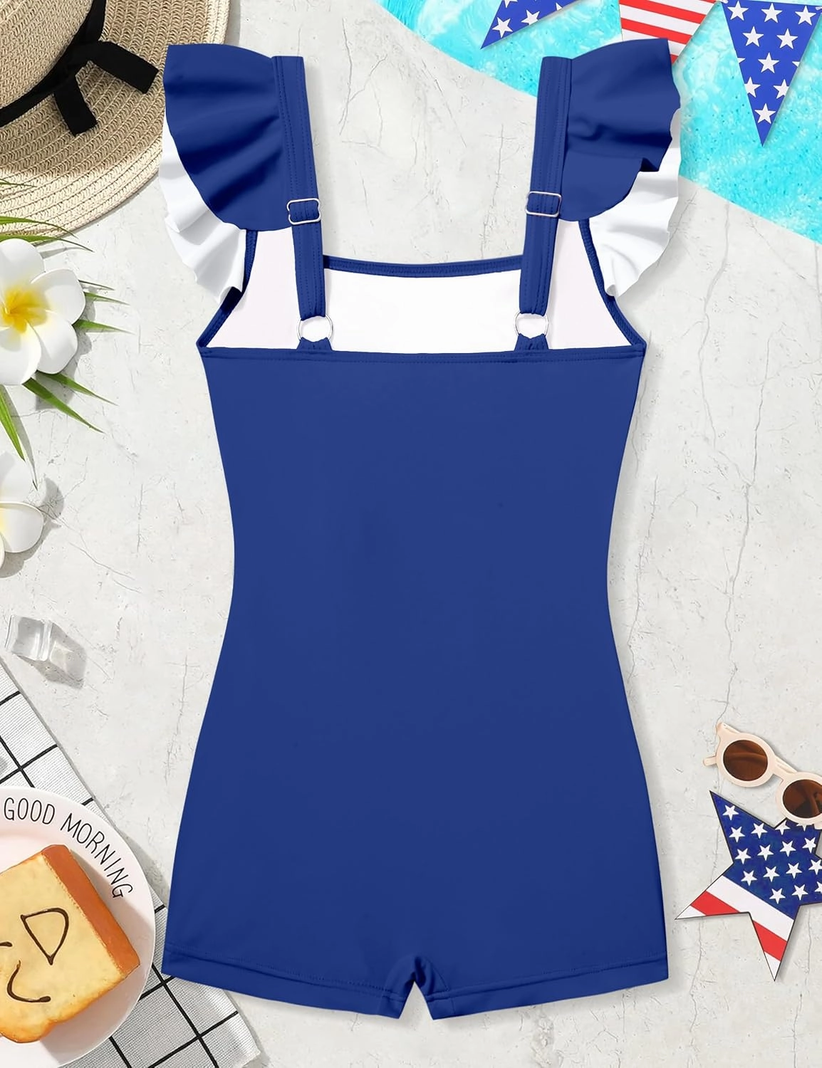 Girls Swimsuit Ruffle Girl One Piece Bathing Suit Solid Swimsuits Ruched Sleeveless Girls' Swimwear for 7-14 Years
