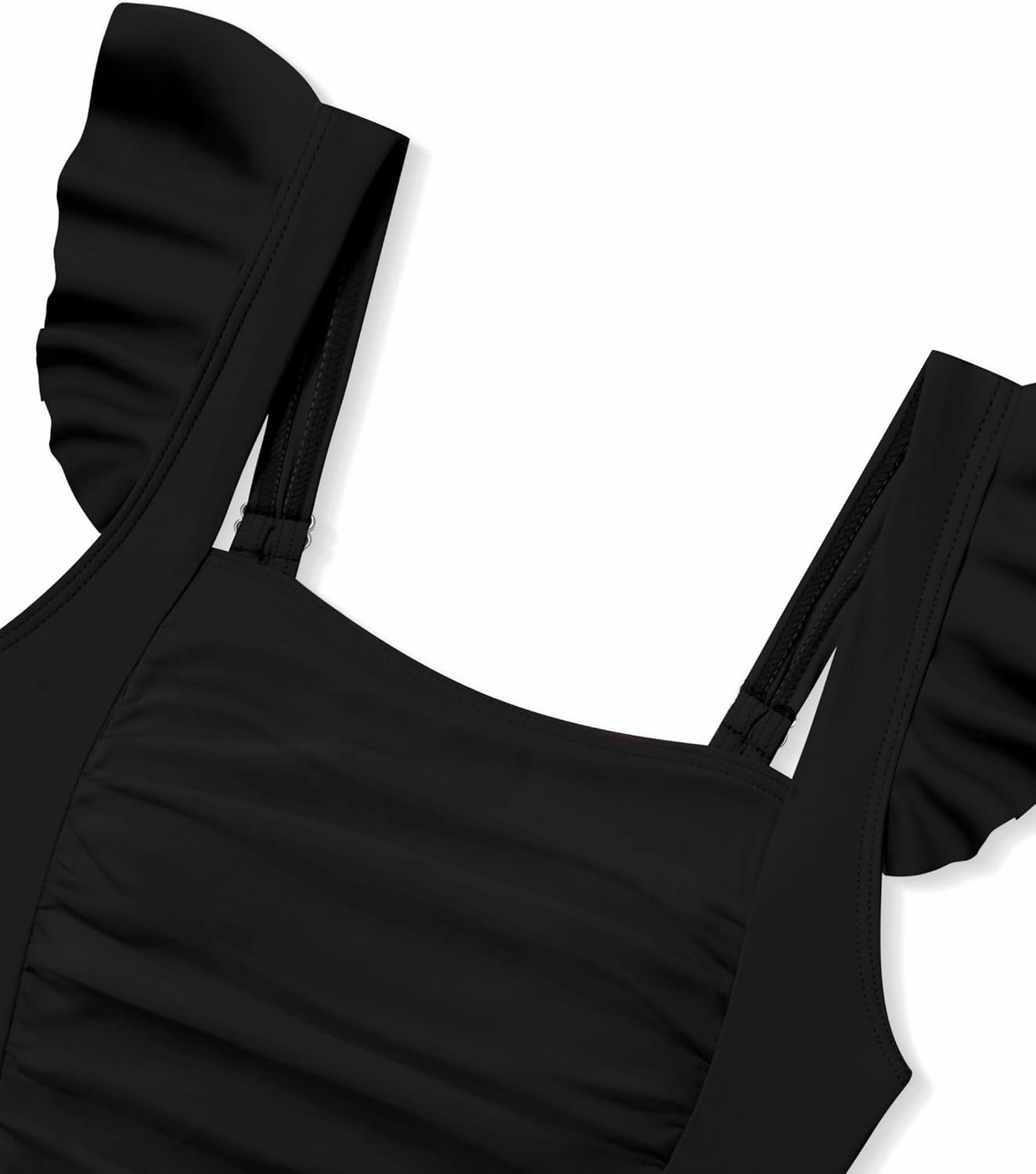 Girls Swimsuit Ruffle Girl One Piece Bathing Suit Solid Swimsuits Ruched Sleeveless Girls' Swimwear for 7-14 Years