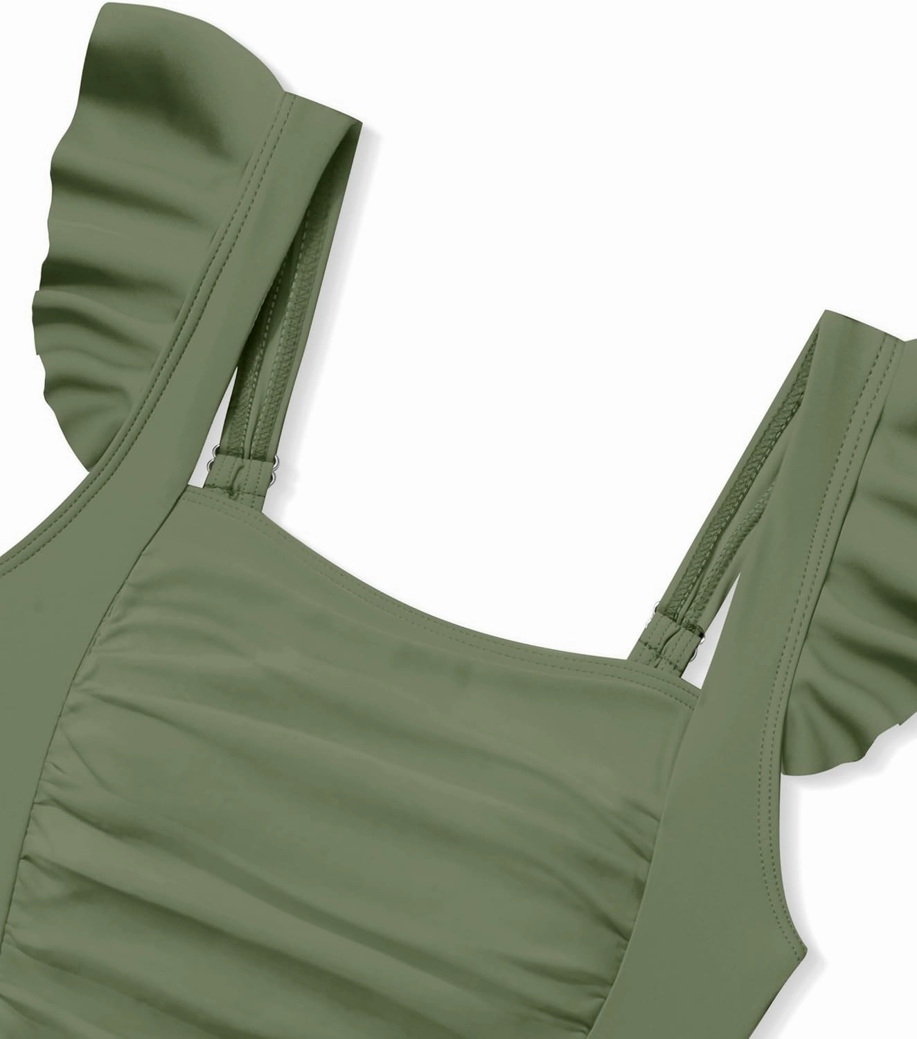 Girls Swimsuit Ruffle Girl One Piece Bathing Suit Solid Swimsuits Ruched Sleeveless Girls' Swimwear for 7-14 Years
