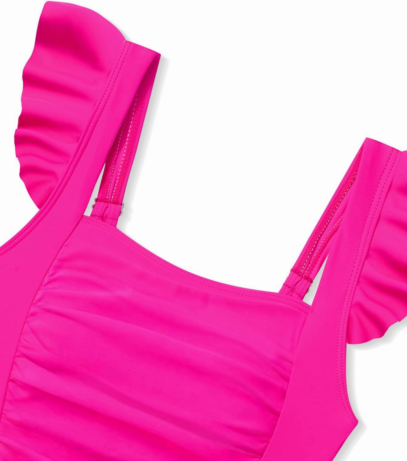 Girls Swimsuit Ruffle Girl One Piece Bathing Suit Solid Swimsuits Ruched Sleeveless Girls' Swimwear for 7-14 Years
