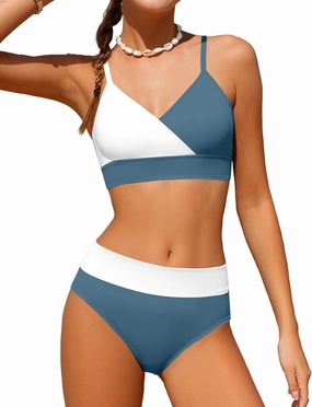 Girls Swimsuit V Neck Bikini Set Color Block with Cover Up 3Pcs Bathing Suits