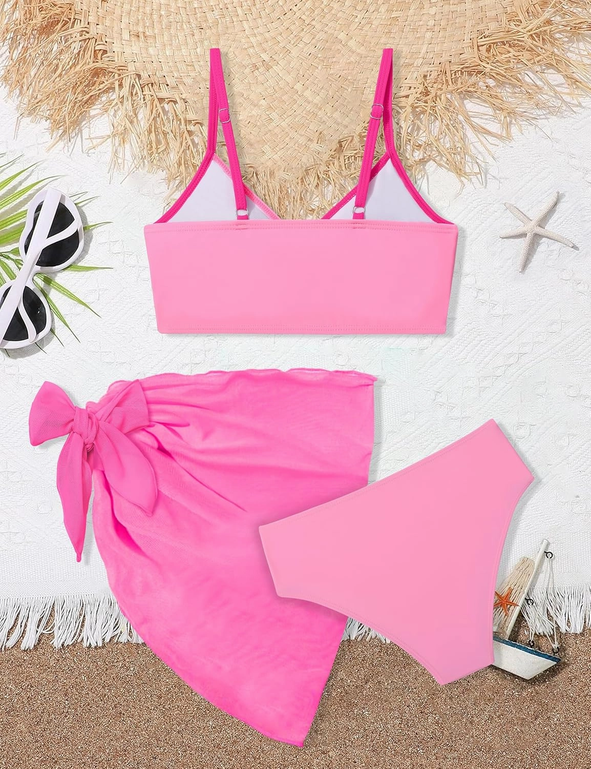 Girls Swimsuit V Neck Bikini Set Color Block with Cover Up 3Pcs Bathing Suits
