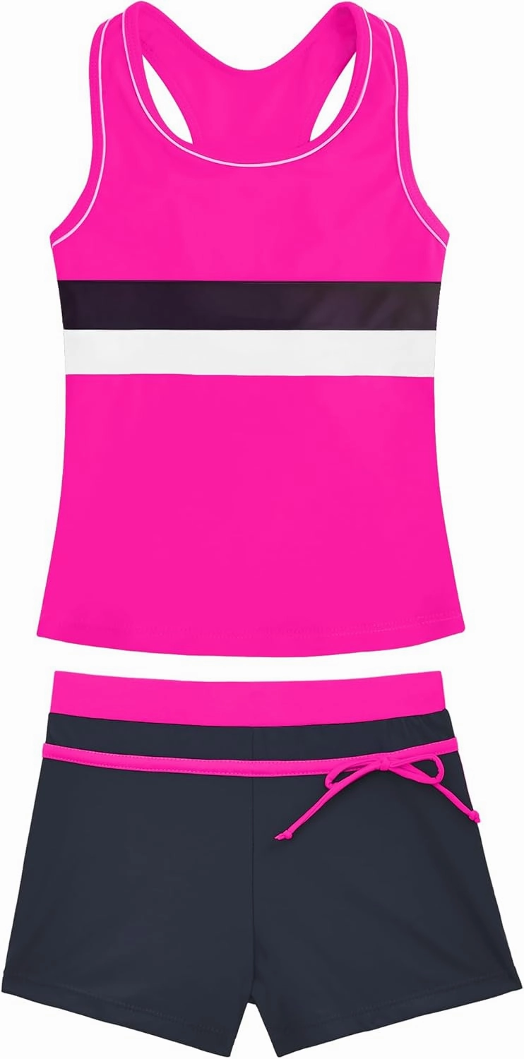 Girls Swimsuits 2 Piece Summer Boyshort Bathing Suit Rash Guard Swimwear for Kids Child Beach with Sun Protection