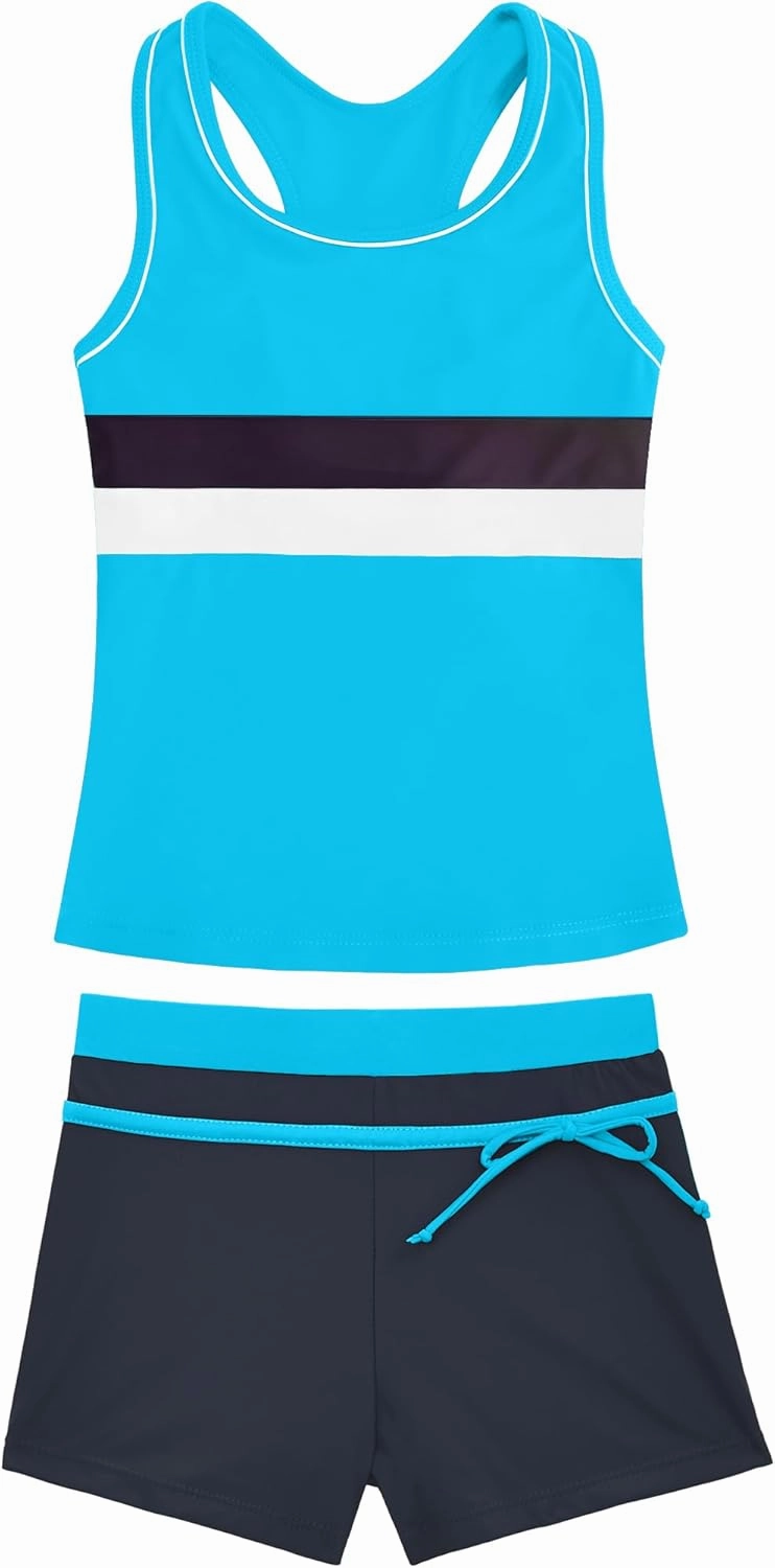 Girls Swimsuits 2 Piece Summer Boyshort Bathing Suit Rash Guard Swimwear for Kids Child Beach with Sun Protection