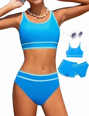 Girls Swimsuits 3 Piece Bathing Suit Bikini Set with Sporty Shorts and Sunglasses Beach Swimwear for Girl 8-15 Years
