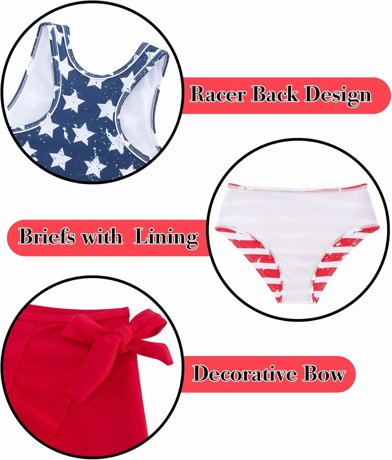 Girls Swimsuits 3 Piece Tankini Bathing Suit Set Cute Bikini Swimwear with Cover Ups Beach Skirt 5-12 Years