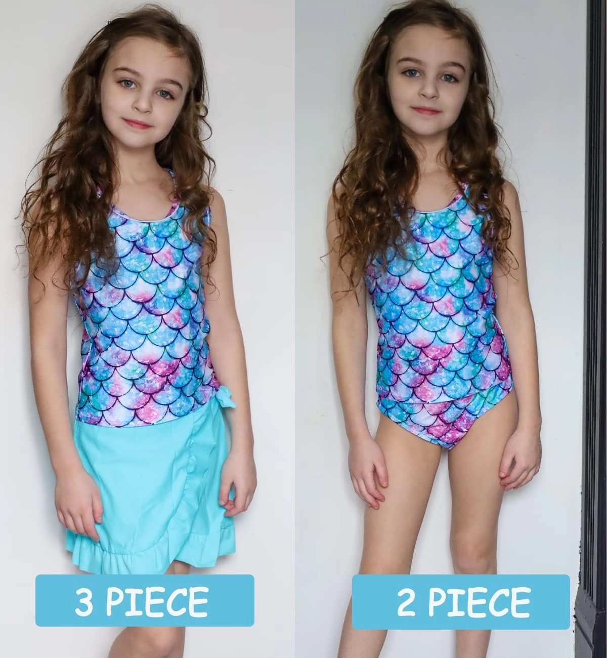 Girls Swimsuits 3 Piece Tankini Bathing Suit Set Cute Bikini Swimwear with Cover Ups Beach Skirt 5-12 Years