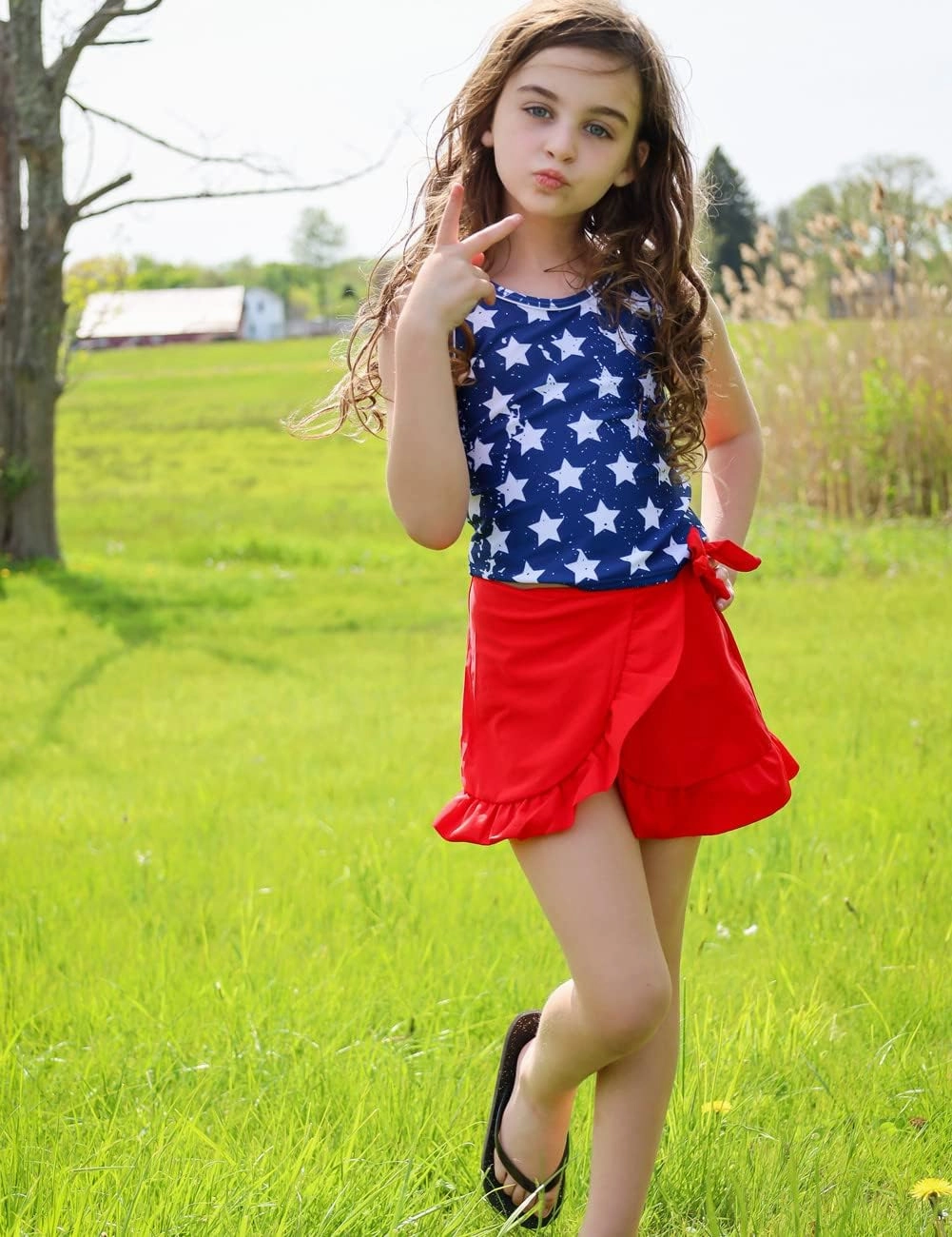 Girls Swimsuits 3 Piece Tankini Bathing Suit Set Cute Bikini Swimwear with Cover Ups Beach Skirt 5-12 Years