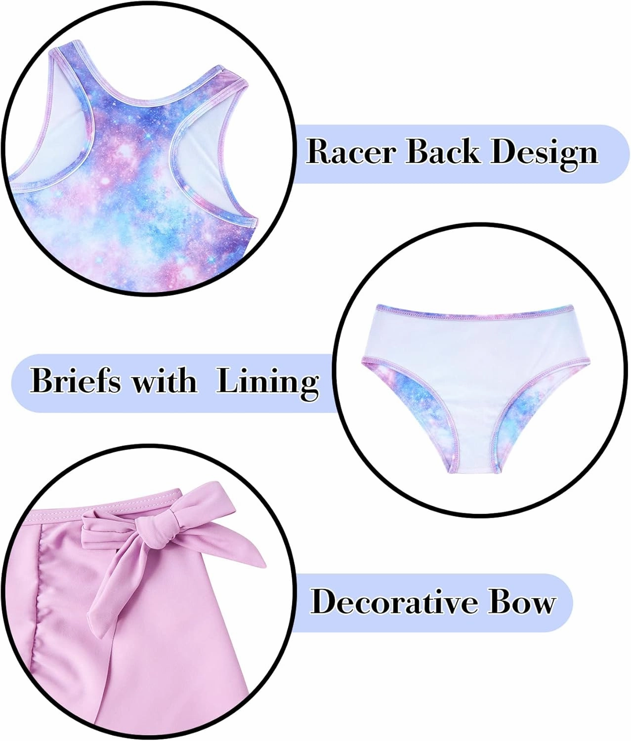 Girls Swimsuits 3 Piece Tankini Bathing Suit Set Cute Bikini Swimwear with Cover Ups Beach Skirt 5-12 Years
