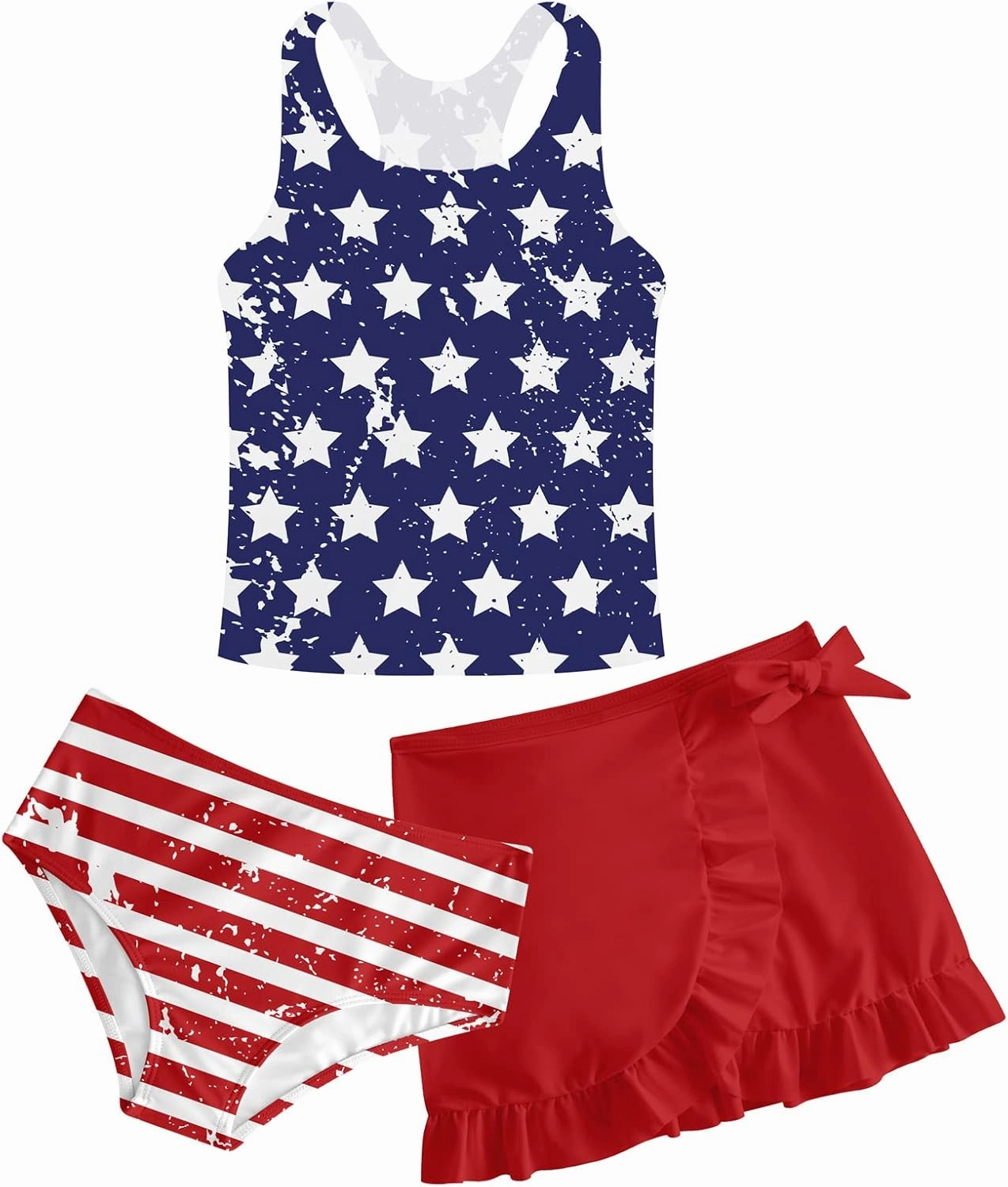 Girls Swimsuits 3 Piece Tankini Bathing Suit Set Cute Bikini Swimwear with Cover Ups Beach Skirt 5-12 Years