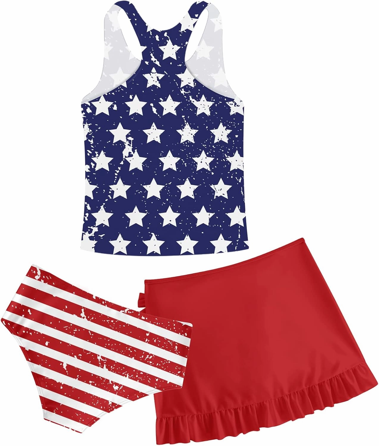 Girls Swimsuits 3 Piece Tankini Bathing Suit Set Cute Bikini Swimwear with Cover Ups Beach Skirt 5-12 Years