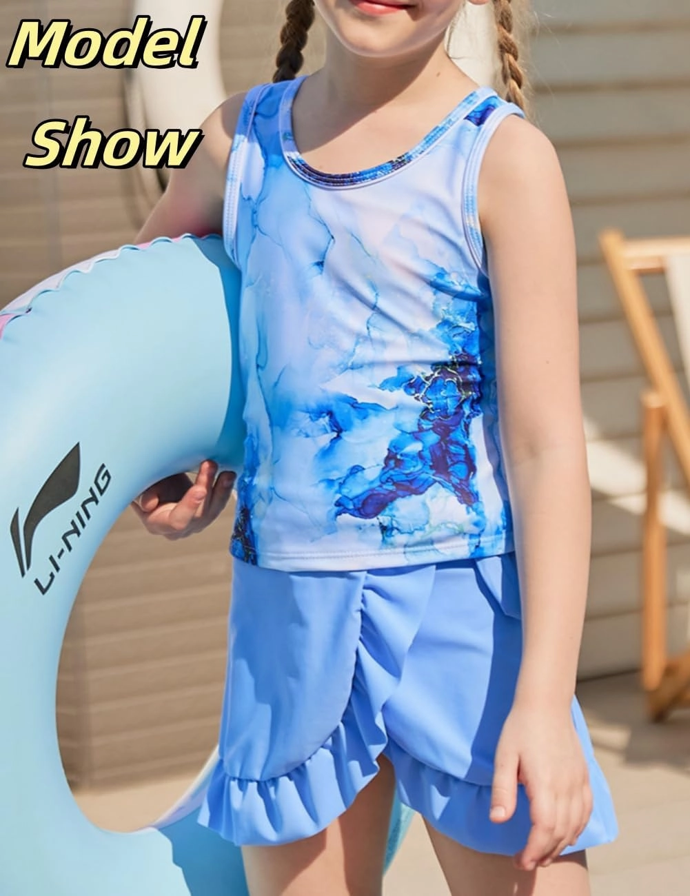 Girls Swimsuits 3 Piece Tankini Bathing Suit Set Cute Bikini Swimwear with Cover Ups Beach Skirt 5-12 Years