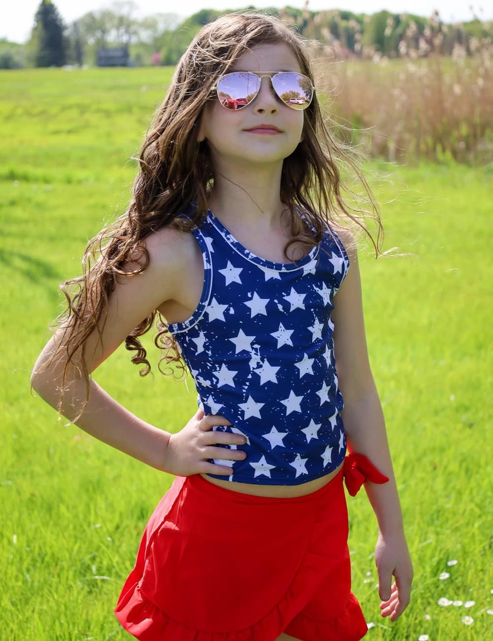 Girls Swimsuits 3 Piece Tankini Bathing Suit Set Cute Bikini Swimwear with Cover Ups Beach Skirt 5-12 Years