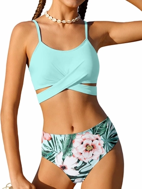 Girls Swimsuits Bikini Set Two Piece Bathing Suit Criss Cross Girls' Swimwear with Chest Pad