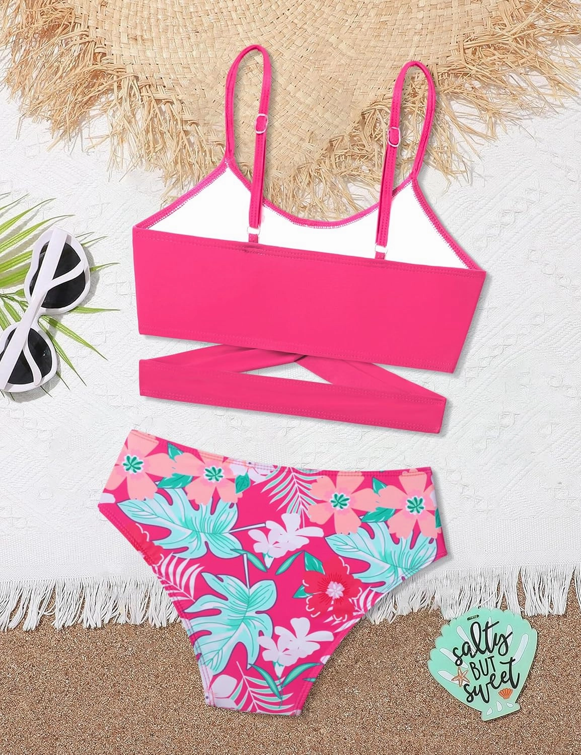 Girls Swimsuits Bikini Set Two Piece Bathing Suit Criss Cross Girls' Swimwear with Chest Pad