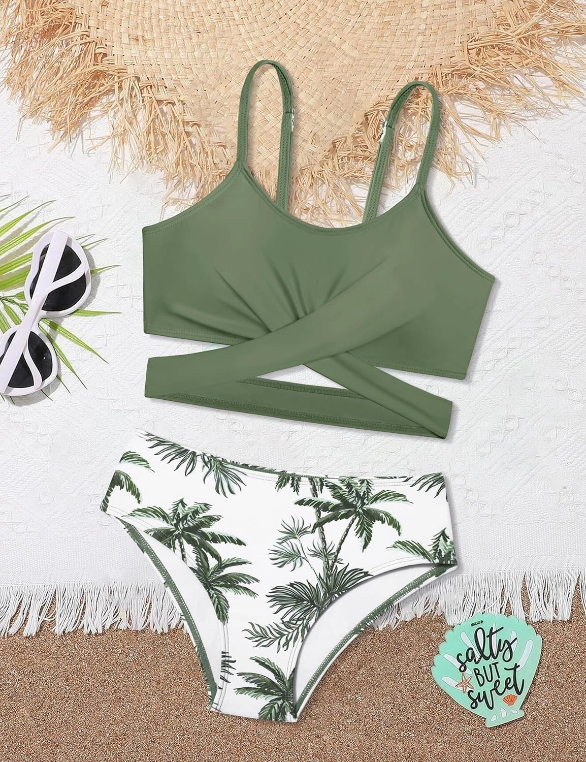 Girls Swimsuits Bikini Set Two Piece Bathing Suit Criss Cross Girls' Swimwear with Chest Pad