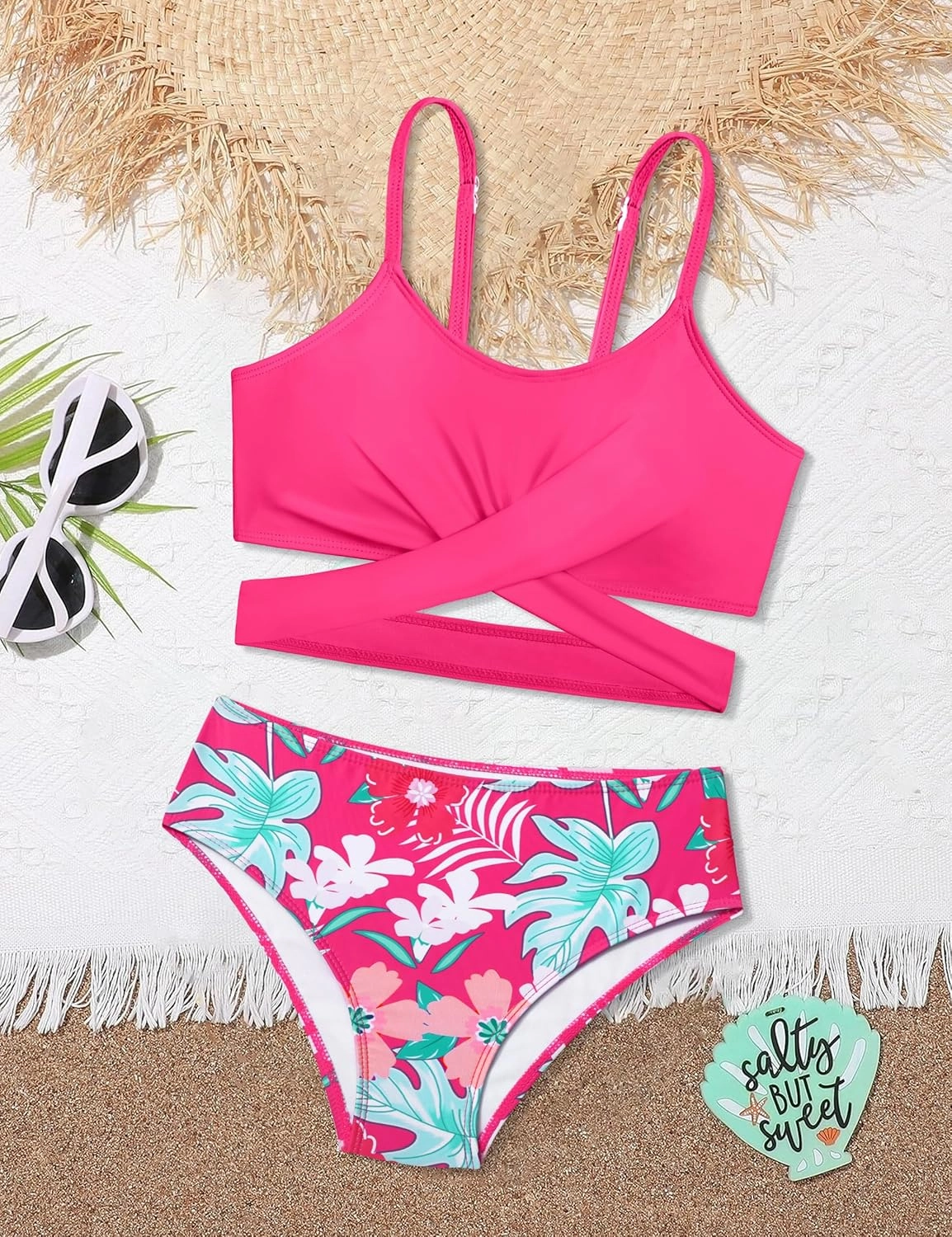 Girls Swimsuits Bikini Set Two Piece Bathing Suit Criss Cross Girls' Swimwear with Chest Pad
