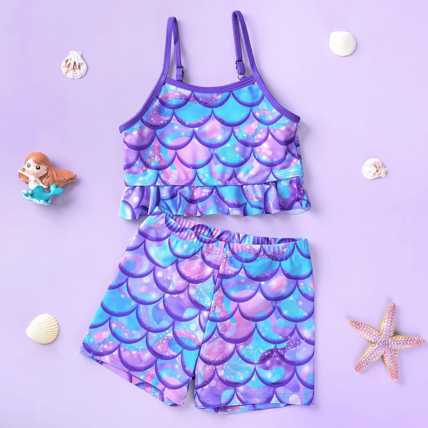 Girls Tankini Swimsuit 2 Pieces Mermaid Bathing Suit Little Girls Summer Beach Rash Guard Swimwear for 3-6 Years