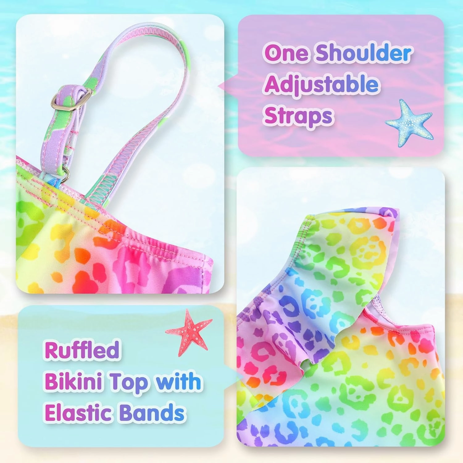 Girls Tankini Swimsuit Two Piece Bathing Suit Colorful Toddler Kids Ruffle Swimwear Adjustable Strap Summer Beach