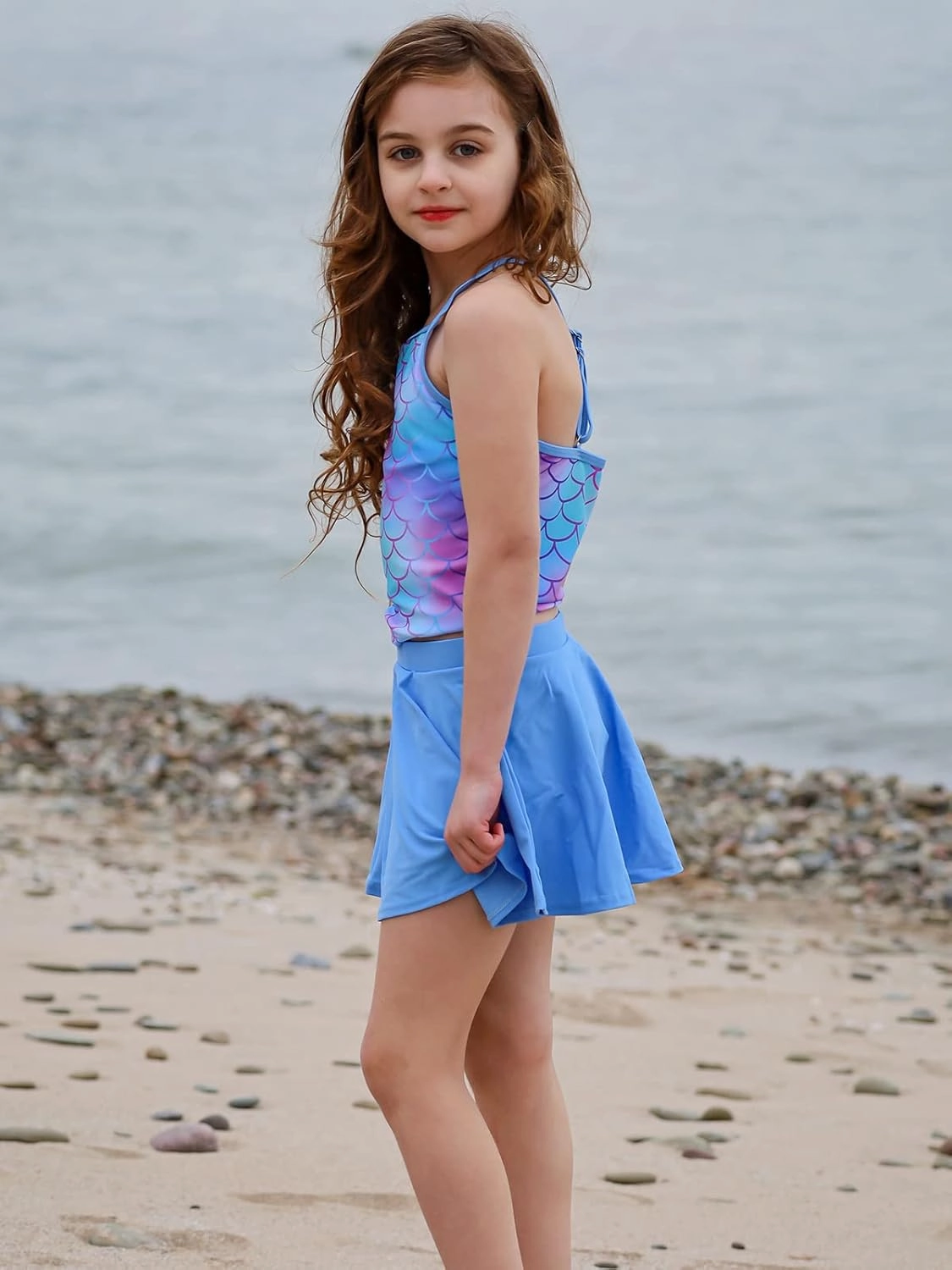 Girls Tankini Swimsuit Two Piece Bathing Suit with Adjustable Strap 3-13 Years