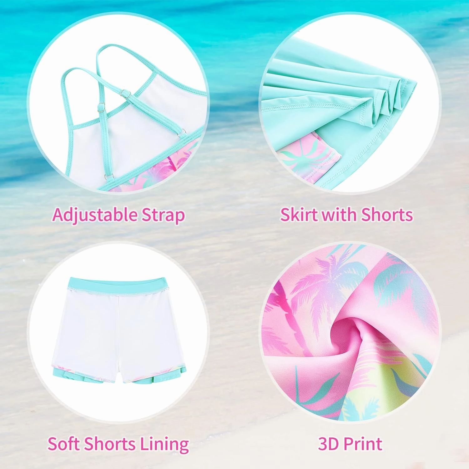 Girls Tankini Swimsuit Two Piece Bathing Suit with Adjustable Strap 3-13 Years