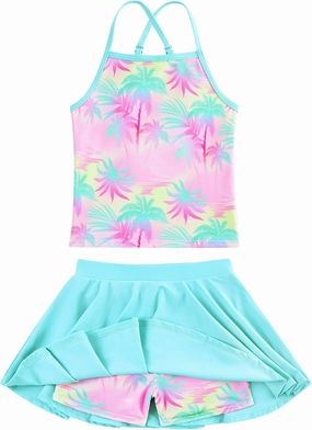 Girls Tankini Swimsuit Two Piece Bathing Suit with Adjustable Strap 3-13 Years
