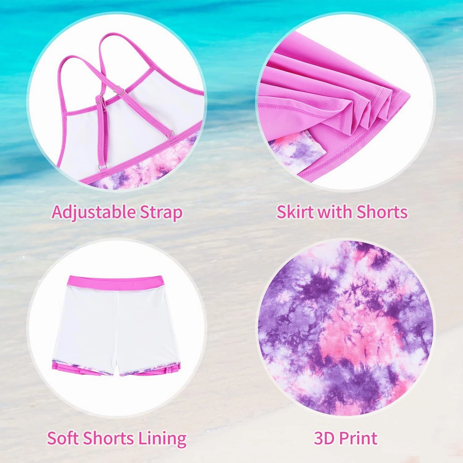 Girls Tankini Swimsuit Two Piece Bathing Suit with Adjustable Strap 3-13 Years