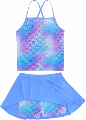 Girls Tankini Swimsuit Two Piece Bathing Suit with Adjustable Strap 3-13 Years