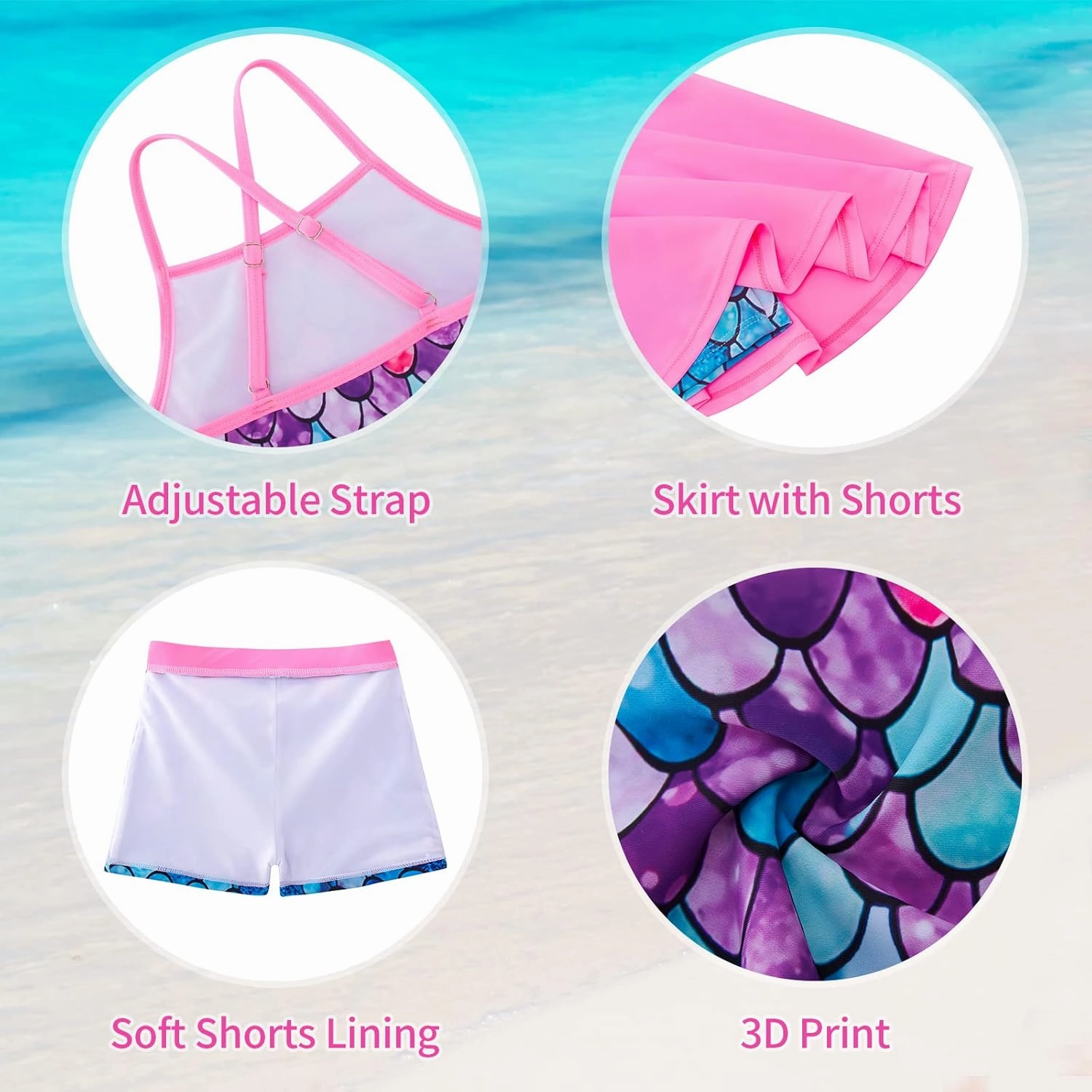 Girls Tankini Swimsuit Two Piece Bathing Suit with Adjustable Strap 3-13 Years