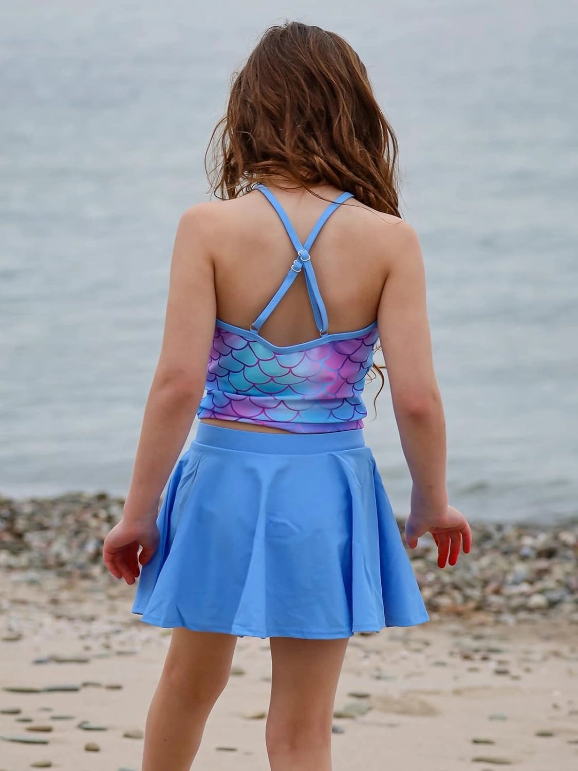 Girls Tankini Swimsuit Two Piece Bathing Suit with Adjustable Strap 3-13 Years