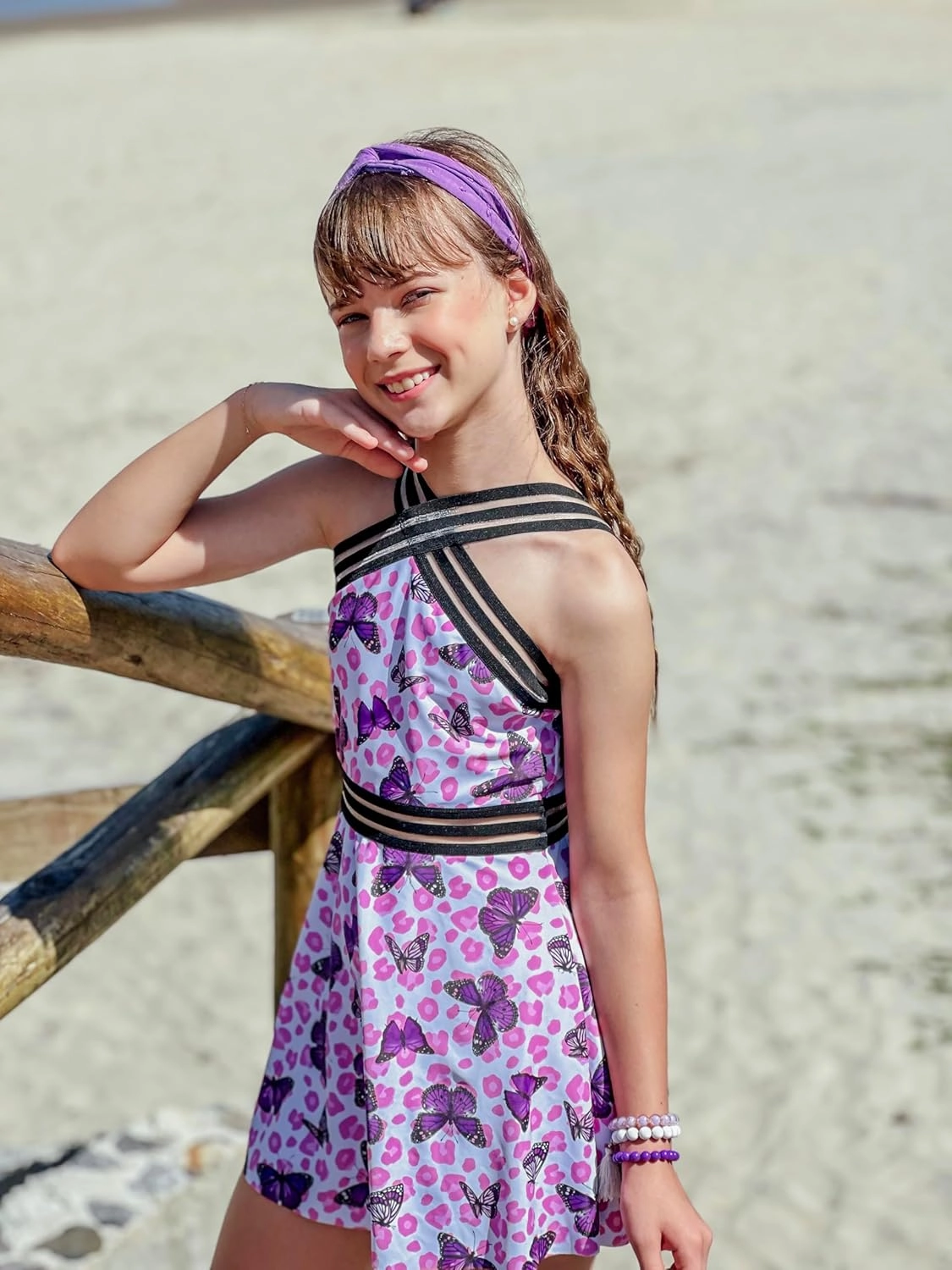 Girls Tankini Swimsuits Set size 7-14T Two Piece Swim Skirt and Bikini Bottom Criss-Cross Hawaii Bathing Suit