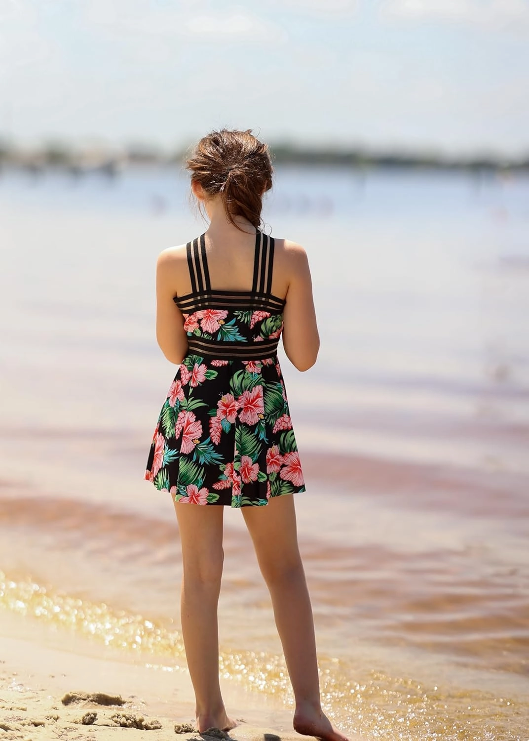 Girls Tankini Swimsuits Set size 7-14T Two Piece Swim Skirt and Bikini Bottom Criss-Cross Hawaii Bathing Suit