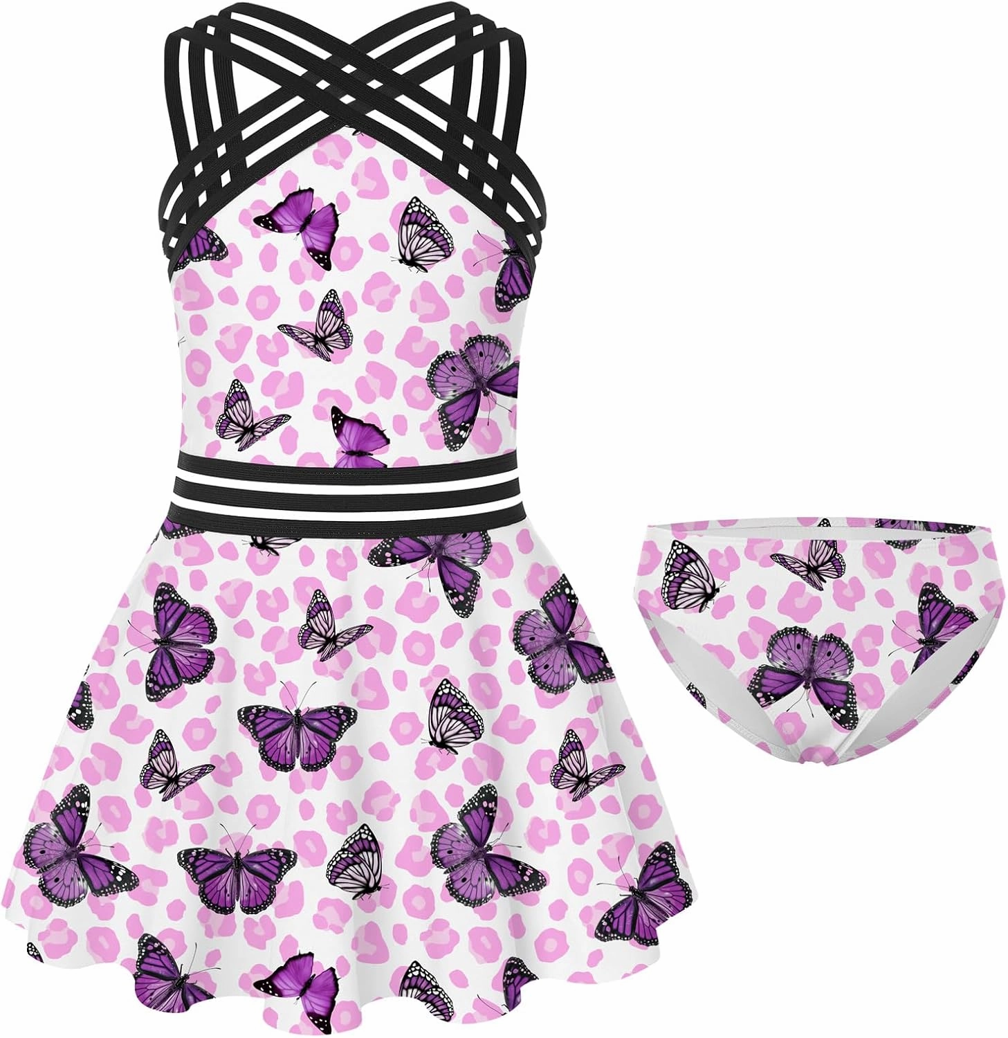 Girls Tankini Swimsuits Set size 7-14T Two Piece Swim Skirt and Bikini Bottom Criss-Cross Hawaii Bathing Suit