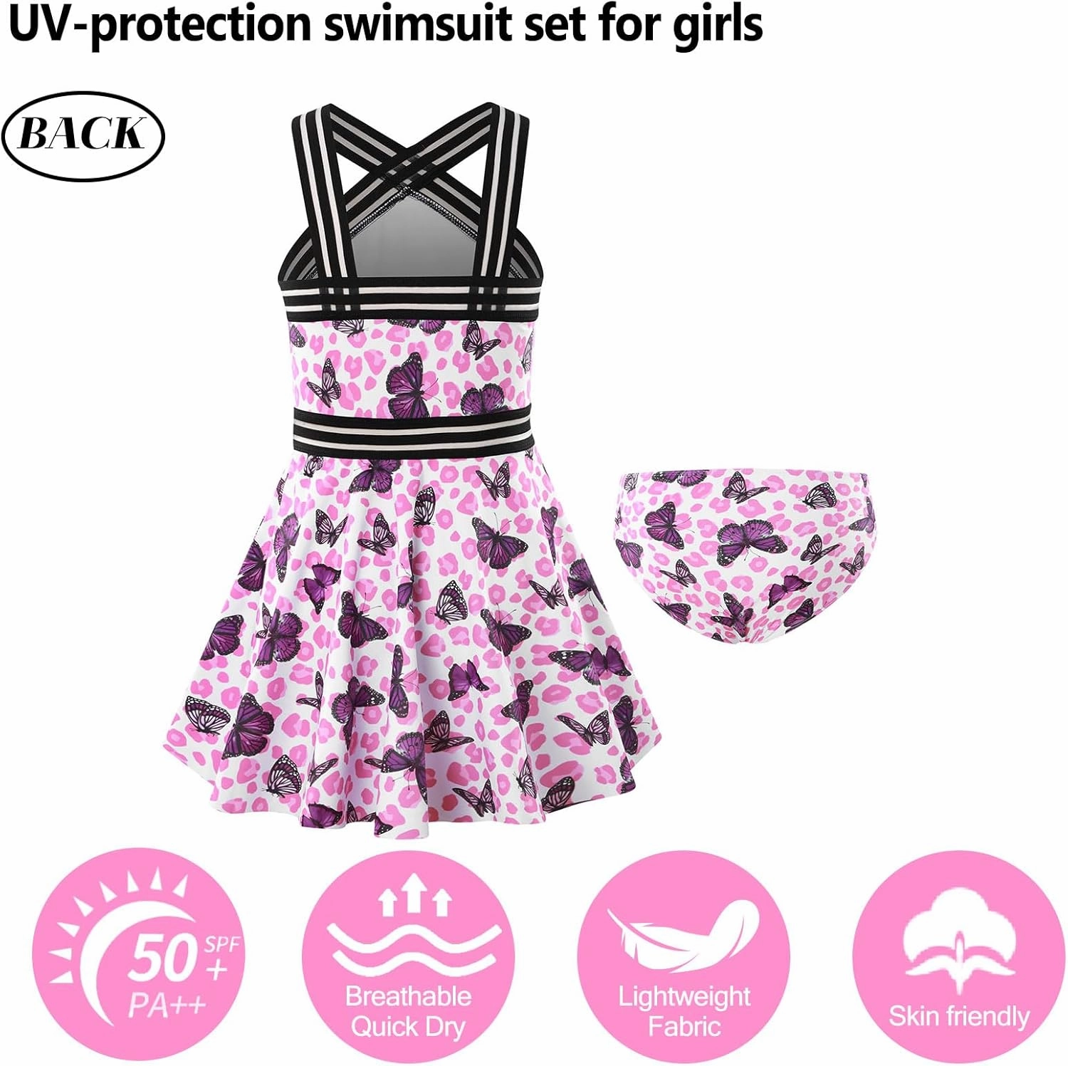 Girls Tankini Swimsuits Set size 7-14T Two Piece Swim Skirt and Bikini Bottom Criss-Cross Hawaii Bathing Suit