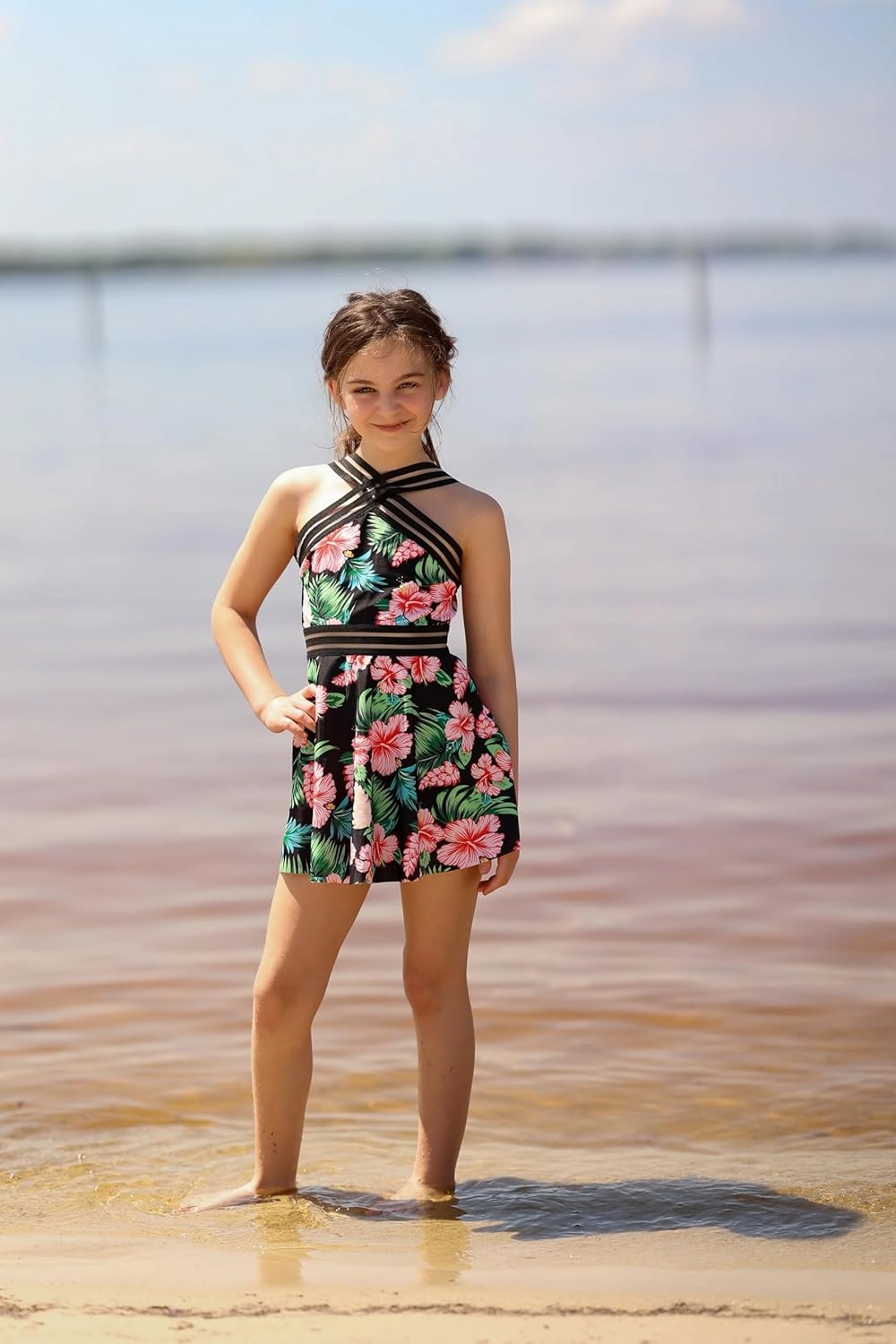 Girls Tankini Swimsuits Set size 7-14T Two Piece Swim Skirt and Bikini Bottom Criss-Cross Hawaii Bathing Suit