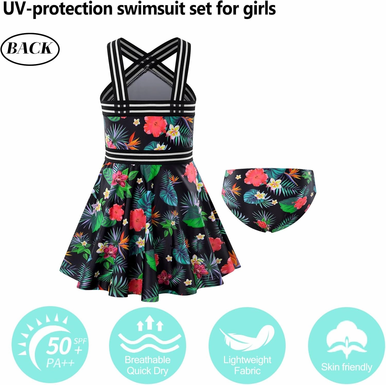 Girls Tankini Swimsuits Set size 7-14T Two Piece Swim Skirt and Bikini Bottom Criss-Cross Hawaii Bathing Suit