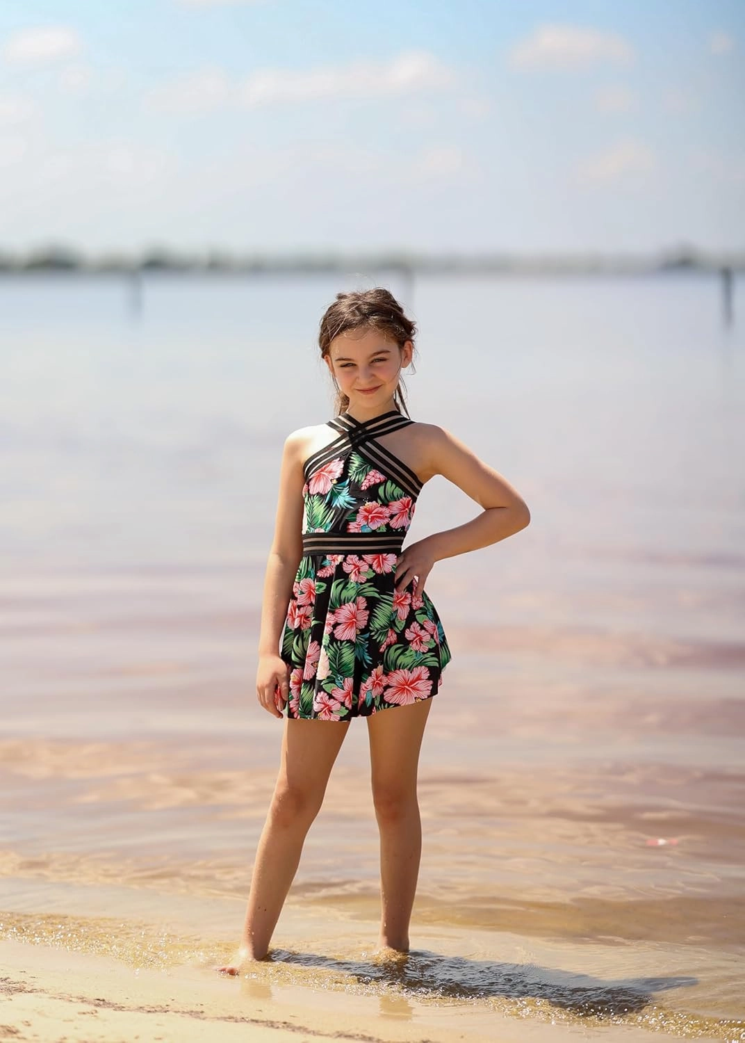 Girls Tankini Swimsuits Set size 7-14T Two Piece Swim Skirt and Bikini Bottom Criss-Cross Hawaii Bathing Suit