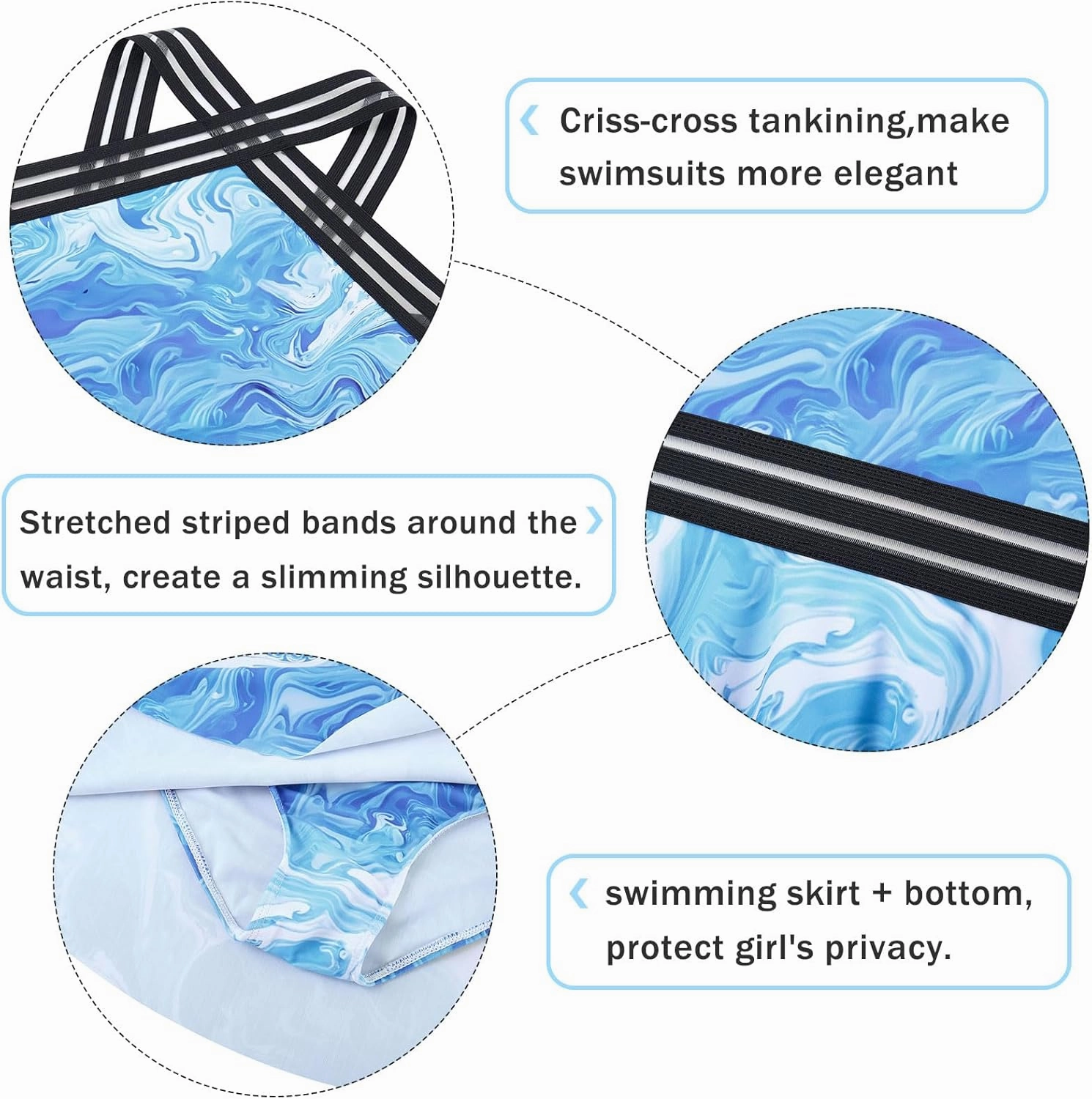 Girls Tankini Swimsuits Set size 7-14T Two Piece Swim Skirt and Bikini Bottom Criss-Cross Hawaii Bathing Suit