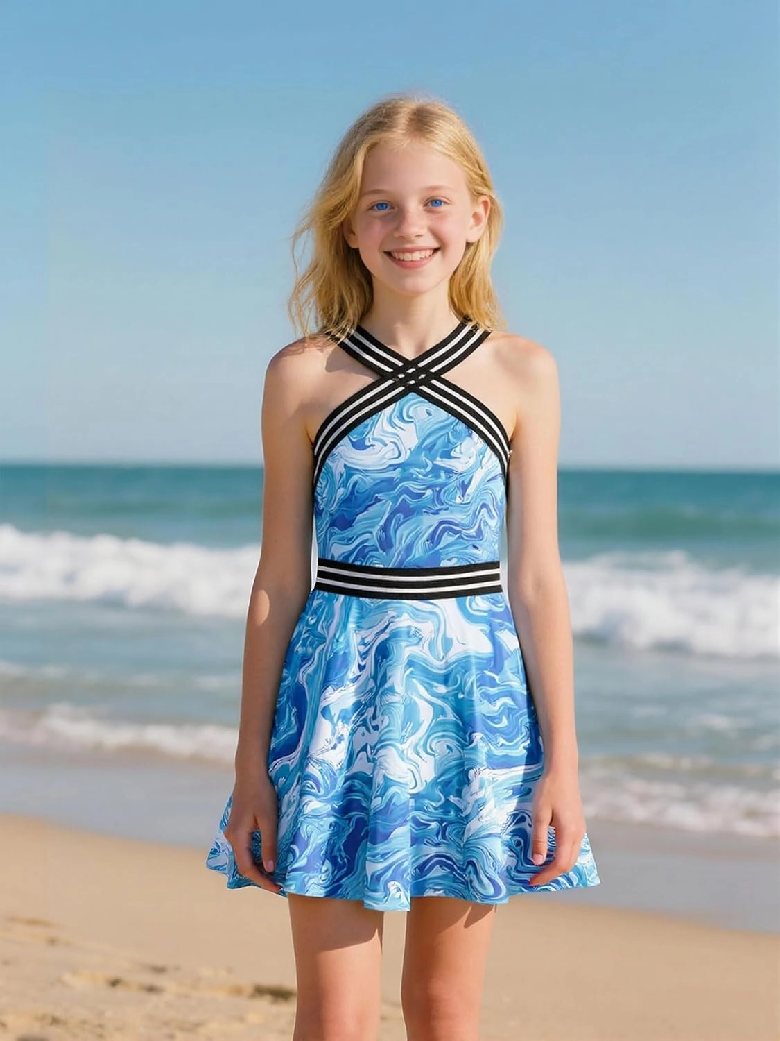 Girls Tankini Swimsuits Set size 7-14T Two Piece Swim Skirt and Bikini Bottom Criss-Cross Hawaii Bathing Suit