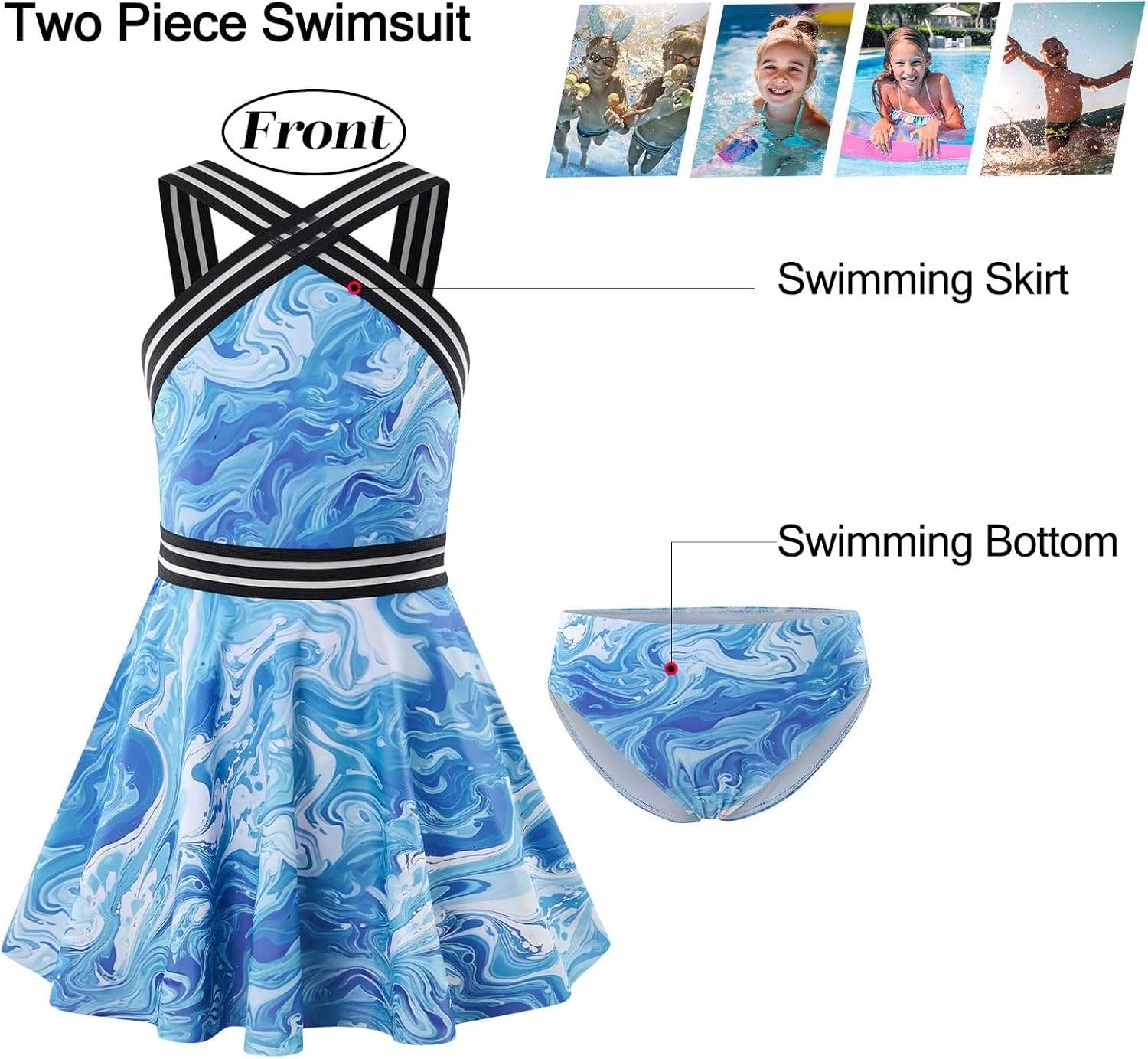 Girls Tankini Swimsuits Set size 7-14T Two Piece Swim Skirt and Bikini Bottom Criss-Cross Hawaii Bathing Suit