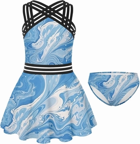 Girls Tankini Swimsuits Set size 7-14T Two Piece Swim Skirt and Bikini Bottom Criss-Cross Hawaii Bathing Suit
