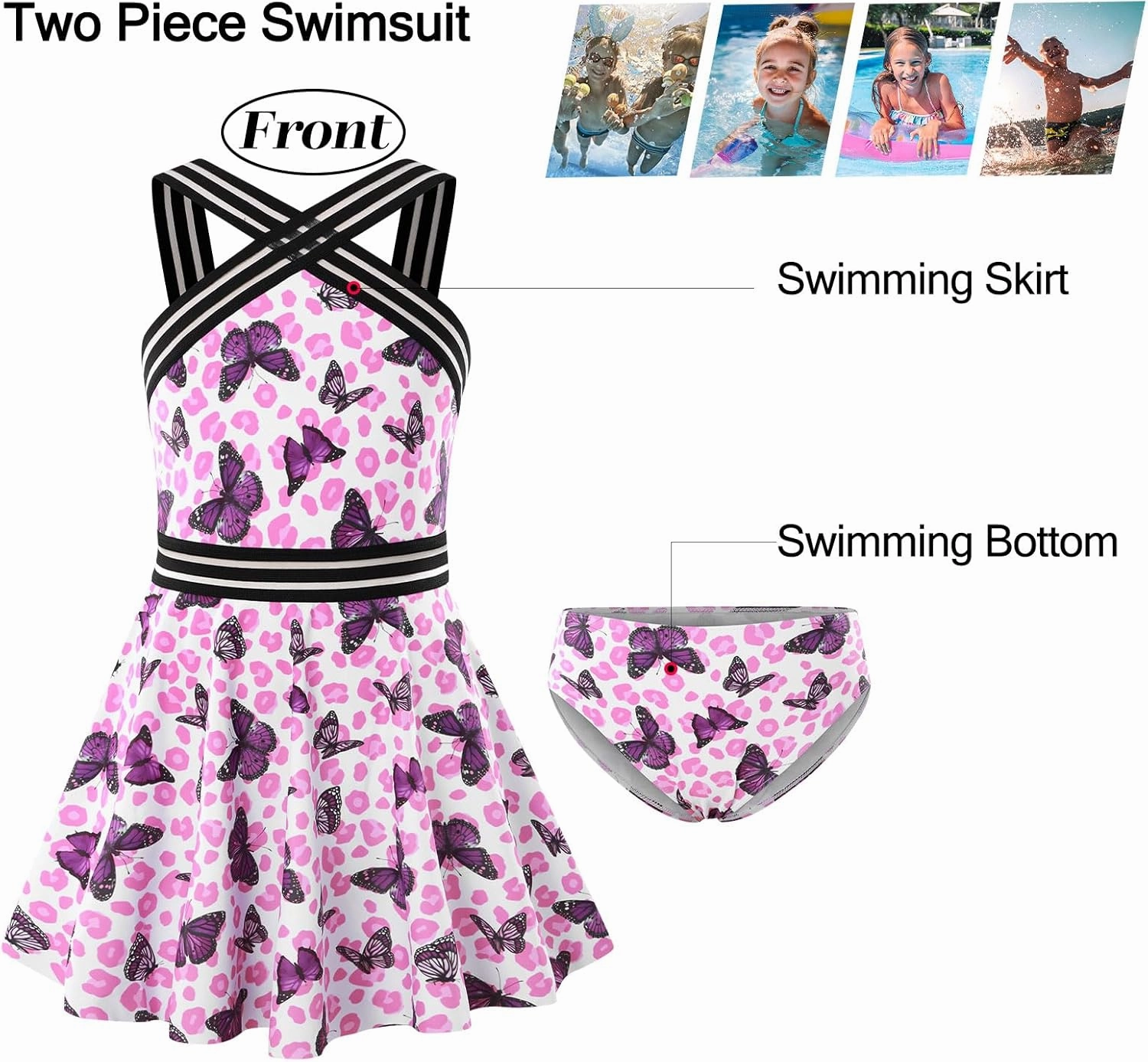 Girls Tankini Swimsuits Set size 7-14T Two Piece Swim Skirt and Bikini Bottom Criss-Cross Hawaii Bathing Suit