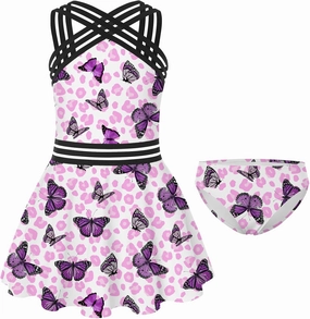 Girls Tankini Swimsuits Set size 7-14T Two Piece Swim Skirt and Bikini Bottom Criss-Cross Hawaii Bathing Suit